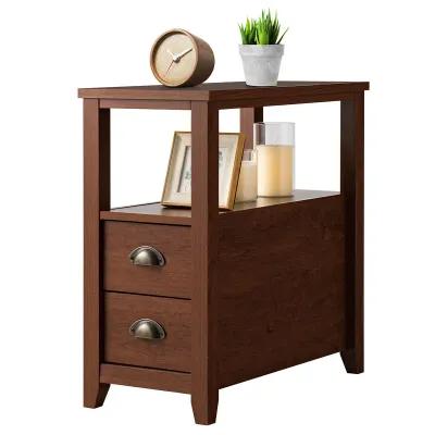 Nightstand End Table Wooden with 2 Drawers and Shelf Bedside Table