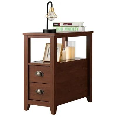 Nightstand End Table Wooden with 2 Drawers and Shelf Bedside Table