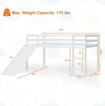 Twin Size Low Sturdy Loft Bed with Slide Wood