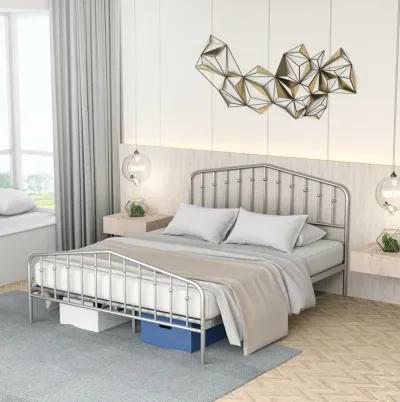 Queen Size Metal Bed Frame Platform Headboard and Footboard with Storage