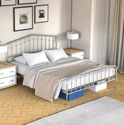 Queen Size Metal Bed Frame Platform Headboard and Footboard with Storage