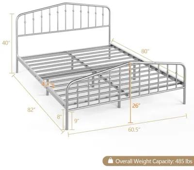 Queen Size Metal Bed Frame Platform Headboard and Footboard with Storage