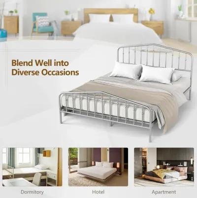 Queen Size Metal Bed Frame Platform Headboard and Footboard with Storage