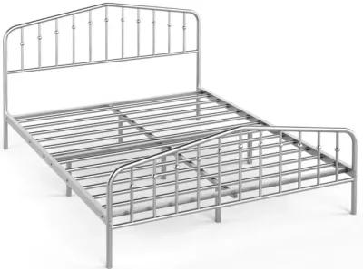 Queen Size Metal Bed Frame Platform Headboard and Footboard with Storage