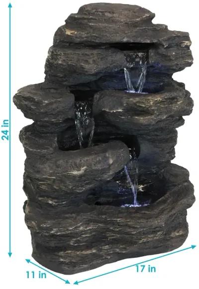 Sunnydaze Polystone Rock Falls Waterfall Fountain with LED Lights - 24 in