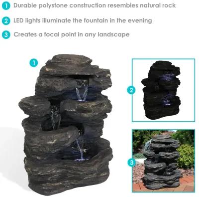 Sunnydaze Polystone Rock Falls Waterfall Fountain with LED Lights - 24 in