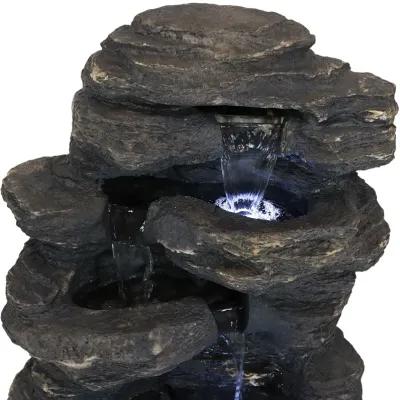 Sunnydaze Polystone Rock Falls Waterfall Fountain with LED Lights - 24 in