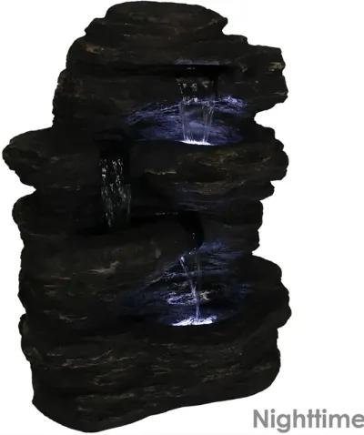 Sunnydaze Polystone Rock Falls Waterfall Fountain with LED Lights - 24 in