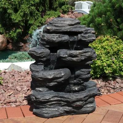 Sunnydaze Polystone Rock Falls Waterfall Fountain with LED Lights - 24 in