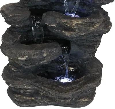 Sunnydaze Polystone Rock Falls Waterfall Fountain with LED Lights - 24 in