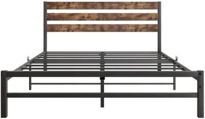 Hivvago FullSized Platform Bedframe with Slats and Vintage Wooden Head Board