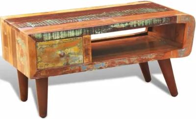 vidaXL Coffee Table with Curved Edge 1 Drawer Reclaimed Wood