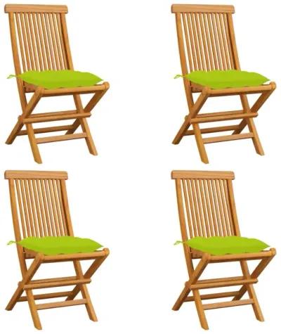 vidaXL Garden Chairs with Bright Green Cushions 4 pcs Solid Teak Wood