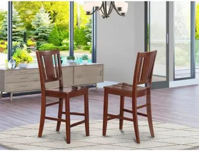 East West Furniture Buckland  Counter  Height  Dining  room  Chair  with  Wood  Seat  in  Mahogany  Finish,  Set  of  2