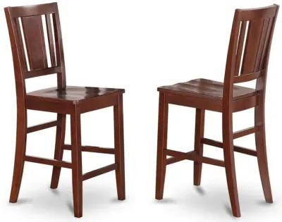 East West Furniture Buckland  Counter  Height  Dining  room  Chair  with  Wood  Seat  in  Mahogany  Finish,  Set  of  2