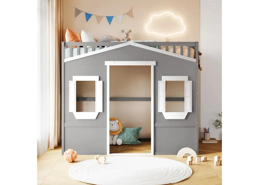 Twin Size House Loft Bed With Ladder And Frame