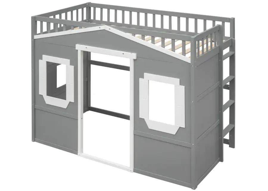 Twin Size House Loft Bed With Ladder And Frame