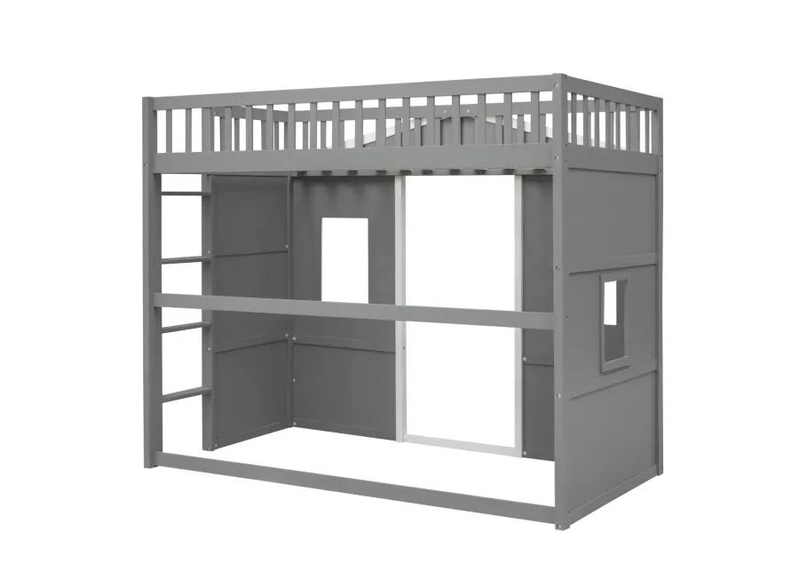 Twin Size House Loft Bed With Ladder And Frame