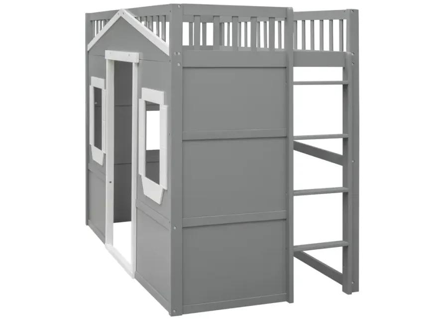 Twin Size House Loft Bed With Ladder And Frame