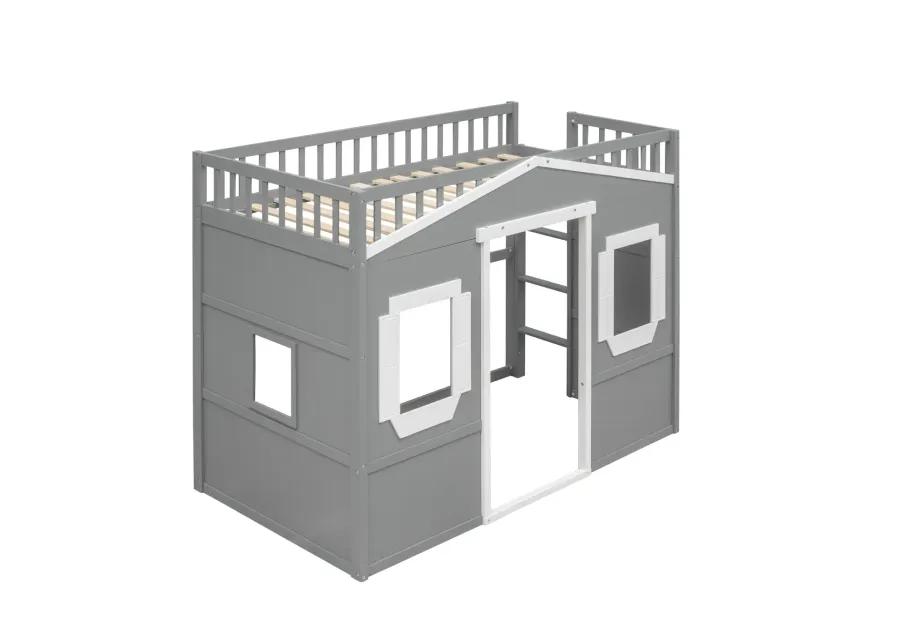 Twin Size House Loft Bed With Ladder And Frame