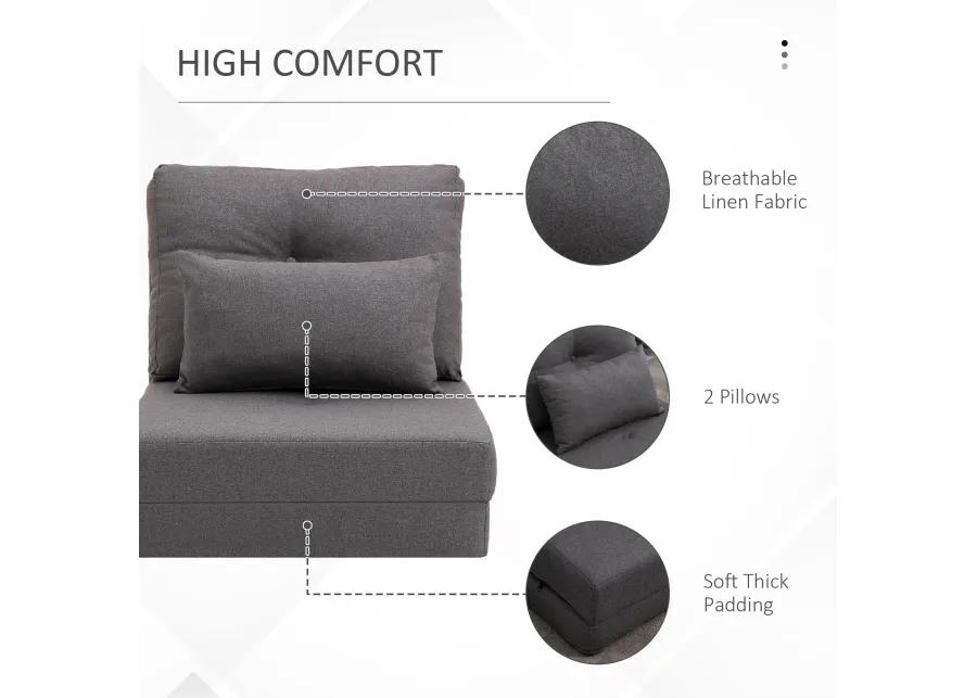 Dark Grey Lounger: Convertible Sofa Bed with Adjustable Backrest