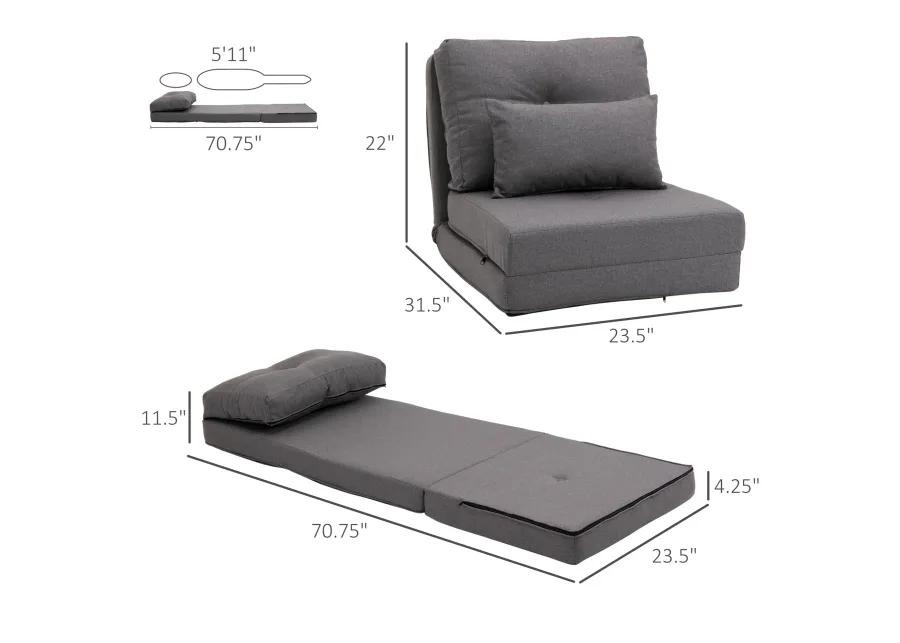 Dark Grey Lounger: Convertible Sofa Bed with Adjustable Backrest