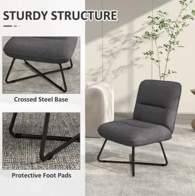 HOMCOM Armless Accent Chair, Upholstered Slipper Chair for Living Room with Crossed Steel Legs, Dark Gray