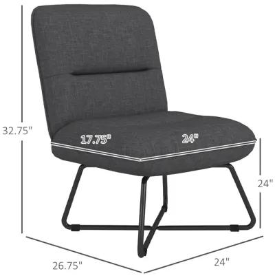 HOMCOM Armless Accent Chair, Upholstered Slipper Chair for Living Room with Crossed Steel Legs, Dark Gray