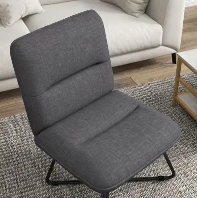 HOMCOM Armless Accent Chair, Upholstered Slipper Chair for Living Room with Crossed Steel Legs, Dark Gray