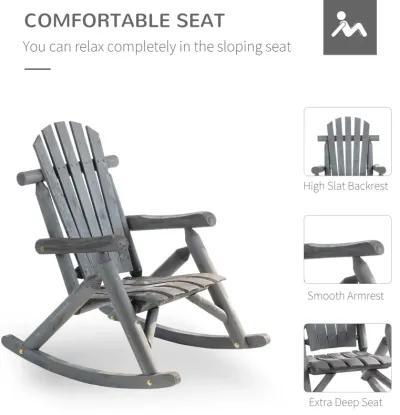 Dark Grey Patio Comfort: Wooden Adirondack Rocking Chair