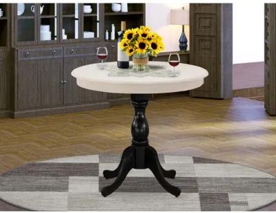 East West Furniture Antique 36" Round Kitchen Table for Compact Space - Wirebrushed Butter Cream Top & Black Pedestal