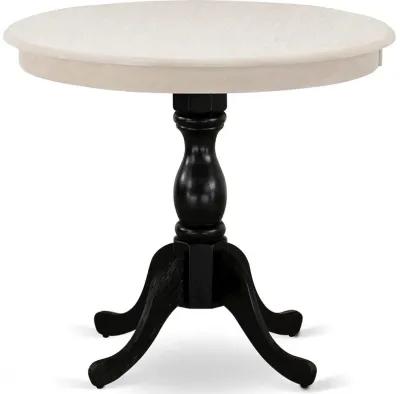 East West Furniture Antique 36" Round Kitchen Table for Compact Space - Wirebrushed Butter Cream Top & Black Pedestal