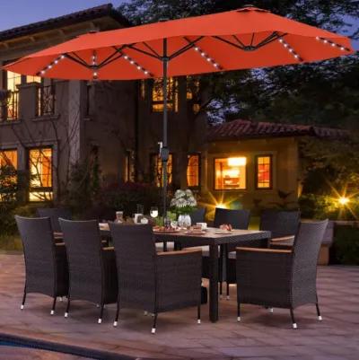 Hivvago 11 Pieces Patio Dining Set with 15 Feet Double-Sided Patio Umbrella and Base