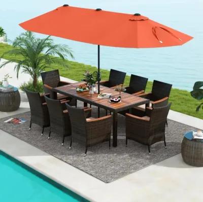 Hivvago 11 Pieces Patio Dining Set with 15 Feet Double-Sided Patio Umbrella and Base