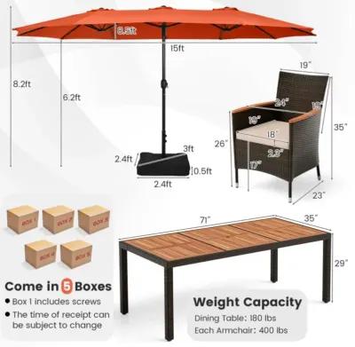 Hivvago 11 Pieces Patio Dining Set with 15 Feet Double-Sided Patio Umbrella and Base