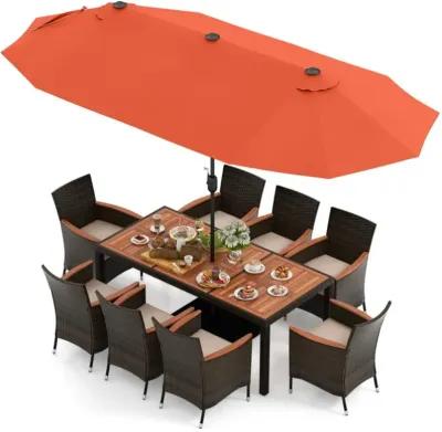 Hivvago 11 Pieces Patio Dining Set with 15 Feet Double-Sided Patio Umbrella and Base