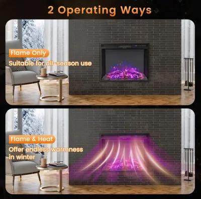 26 Inch Recessed Electric Fireplace with Adjustable Flame Brightness