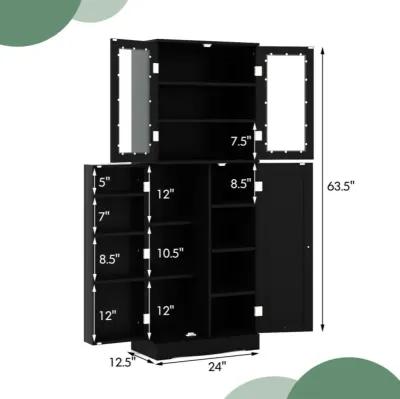 Hivvago Tall Kitchen Pantry Cabinet with Dual Tempered Glass Doors and Shelves