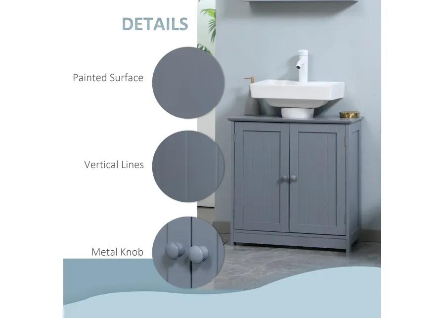 Grey Bathroom Storage: Pedestal Sink Cabinet with Doors & Shelf