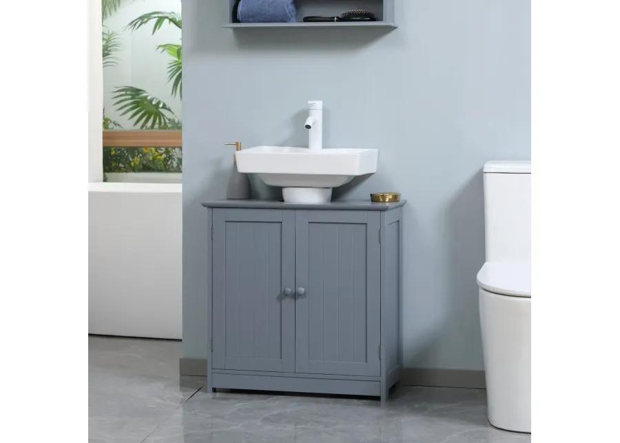 Grey Bathroom Storage: Pedestal Sink Cabinet with Doors & Shelf