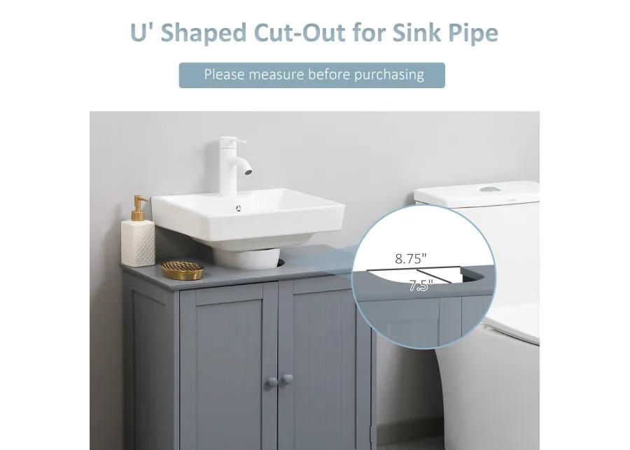 Grey Bathroom Storage: Pedestal Sink Cabinet with Doors & Shelf