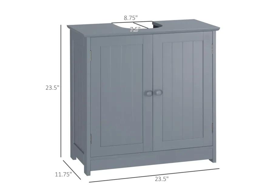 Grey Bathroom Storage: Pedestal Sink Cabinet with Doors & Shelf