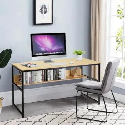 55-Inch Computer Desk Writing Table Workstation Home Office with Bookshelf