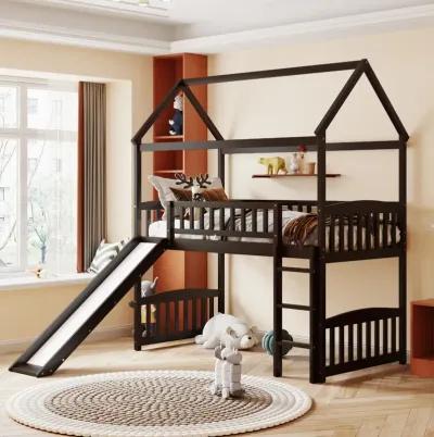 Twin Loft Bed With Slide, House Bed With Slide