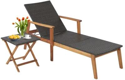 2 Pieces Patio Chaise Lounge and Table Set with 4-Level Adjustable Backrest