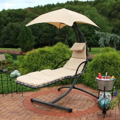 Sunnydaze Floating Chaise Lounge Chair with Canopy and Arc Stand