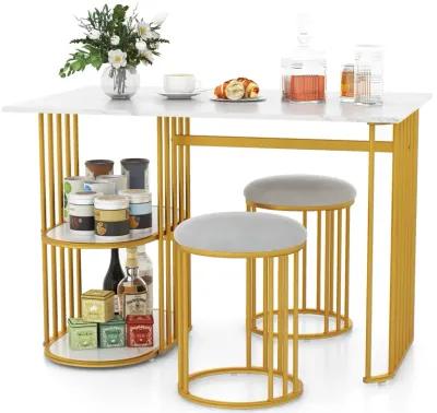 Rectangular Dining Table for 2 with 2-tier Storage Shelf for Small Space Dining Room