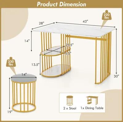 Rectangular Dining Table for 2 with 2-tier Storage Shelf for Small Space Dining Room