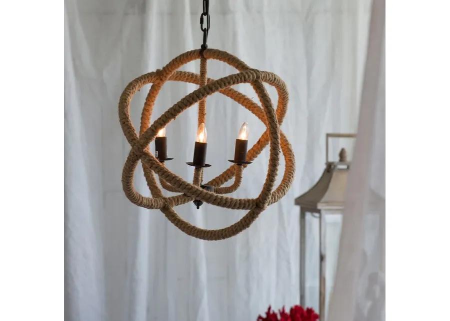 20.75" Brown and Black Cottage Style Three-Light Roped Chandelier