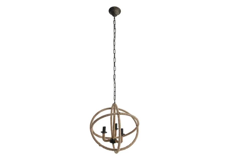 20.75" Brown and Black Cottage Style Three-Light Roped Chandelier